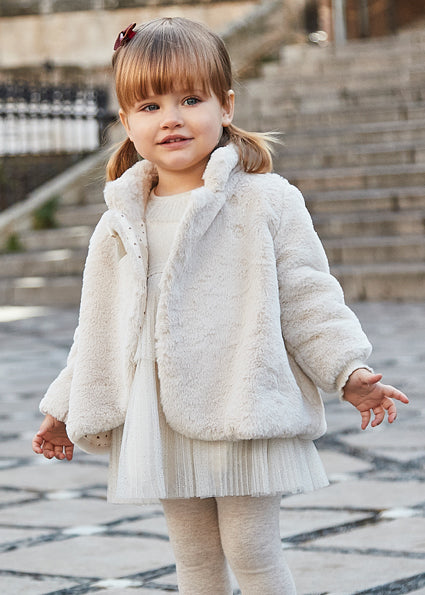 Mayoral Baby Girls Cream Fur Coat