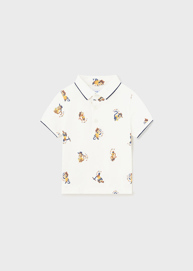 Mayoral Baby Boys White Printed Polo T-Shirt 1107 077