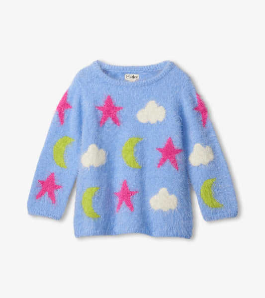 Hatley Girls Blue & Pink Fluffy Stars Sweater