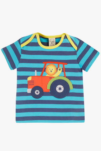 Frugi Baby Boys Bobster Tropical Vehicle Navy Stripe T-Shirt 